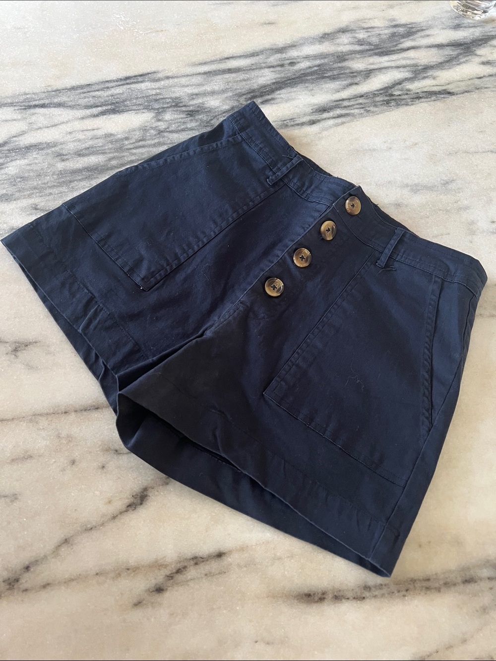 High-Waist Navy Button-Front Women’s Shorts